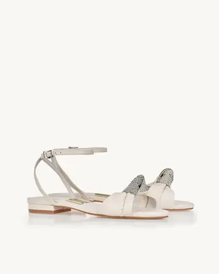 Sandalia Rasteira Uza OfF Witte Com Detalhe de Brilho