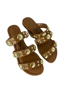 Sandalia Rasteira  Vizzano begecamel com dourado