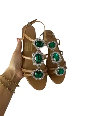 Sandalia Uza Camel Com Pedras