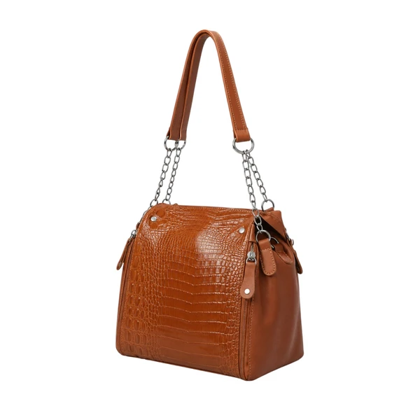 Bolsa Feminina Ravena em Couro Legítimo com Detalhes em Croco