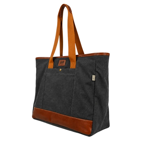 Bolsa Tote Ferrara em Lona com Detalhes em Couro Zup