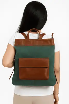 Mochila Feminina de Lona e Couro Pati Zup