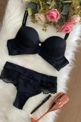 CONJUNTO MICROFIBRA COM DETALHES EM RENDA CALCINHA FIO DUPLO COM CÓS E RENDA LA ROSE