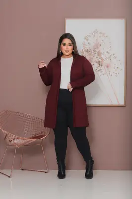 Cardigan Plus Size Lanzinha Canelada Premium
