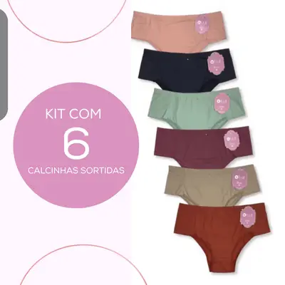 Kit c/ 6 Calcinha Alta de Microfibra Premium detalhe com Strass Lut