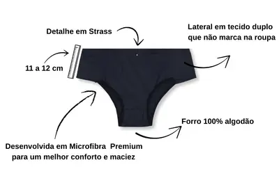 Kit c/ 6 Calcinha Alta de Microfibra Premium detalhe com Strass Lut