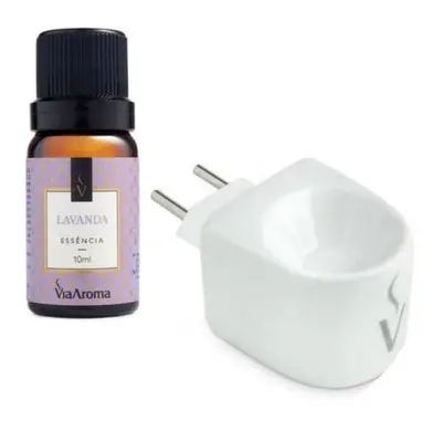 Aromatizador de Ambiente Porcelana Via Aroma Difusor Elétrico + 1 Essência (Lavanda)