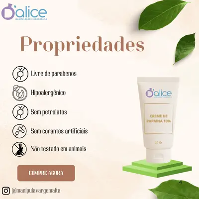 Creme de Papaína 10% - Enzima Proteolítica Cicatrizante e Anti-inflamatória  | 30 Gr