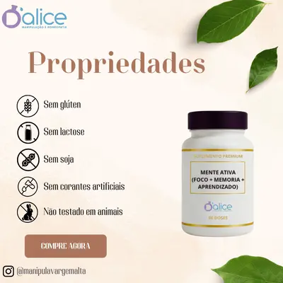 MenteAtiva - Suplemento para Foco, Memória e Aprendizado | 60 Doses em Capsulas vegetais