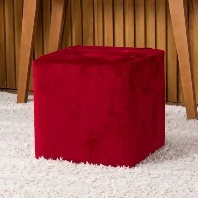 Capa de Puff Quadrado Avulsa Lisa Ajustável com Elástico - Tecido Veludo Suede Decoração Banquinho Luxo Para Sala Quarto