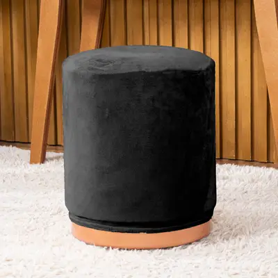 Capa de Puff Redondo Grande Avulsa Lisa Ajustável com Elástico - Tecido Veludo Decoração Banquinho Luxo Para Sala Quarto