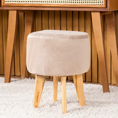 Capa de Puff Redondo Médio Avulsa Lisa Ajustável com Elástico - Tecido Veludo Decoração Banquinho Luxo Para Sala Quarto