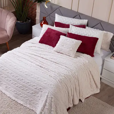 Cobertor Manta Zurique Trançado Avulso CASAL - Dupla Face Mantinha Plush Fleece Sherpa Trançada Alto Relevo Flannel