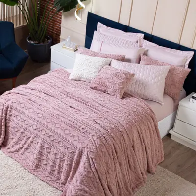 Cobertor Manta Zurique Trançado Avulso QUEEN - Dupla Face Mantinha Plush Fleece Sherpa Trançada Alto Relevo Flannel