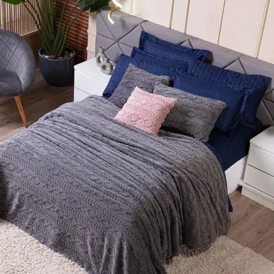 Cobertor Manta Zurique Trançado Avulso SOLTEIRO - Dupla Face Mantinha Plush Fleece Sherpa Trançada Alto Relevo Flannel