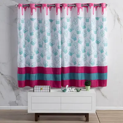 Cortina para Quarto Cake Donuts Pink/Tiffany 2,00m x 1,50m - Para Varão Simples
