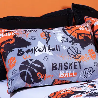 Jogo de Cama Basquete Branco Casal Padrão 04 Peças - Percal 200 Fios