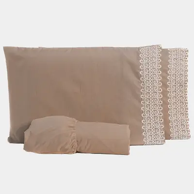 Jogo de Cama Florença Guipir KING 03 Peças - Percal Liso 200 Fios