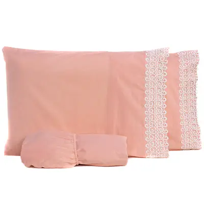 Jogo de Cama Florença Guipir QUEEN 03 Peças - Percal Liso 200 Fios