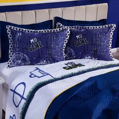 Jogo de Cama Futebol Game Branco Casal Padrão 04 Peças - Percal 200 Fios
