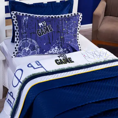 Jogo de Cama Futebol Game Branco Solteiro 03 Peças - Percal 200 Fios