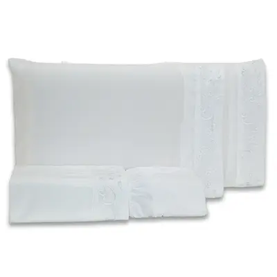 Jogo de Cama Lençol Blossom Bordado Floral Percal 300 Fios com Fronhas CASAL PADRÃO 04 Peças - Toque Acetinado