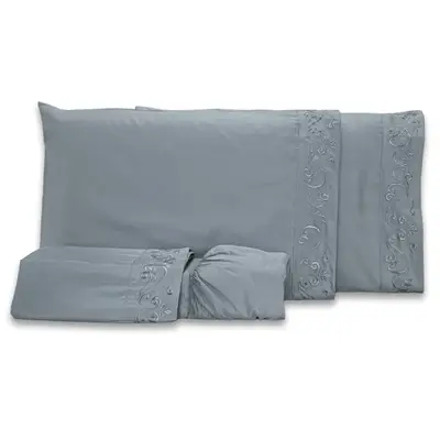 Jogo de Cama Lençol Blossom Bordado Floral Percal 300 Fios com Fronhas KING 04 Peças - Toque Acetinado