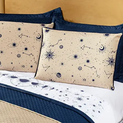 Jogo de Cama Lençol Constelações Branco SOLTEIRO 03 Peças - Percal 200 Fios Decoração Universo Astrologia Signos