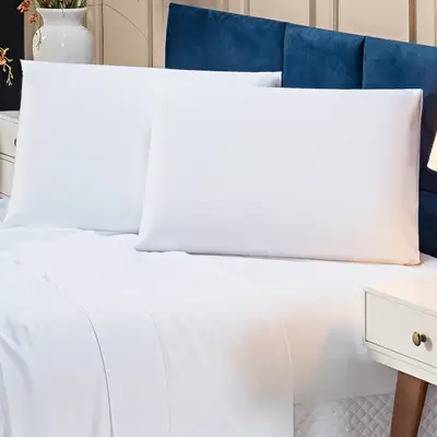 Jogo de Cama Lençol Eternity Bamboo Branco com Fronhas QUEEN 04 Peças - Tecido Liso Percal 400 Fios Fibra de Bambu