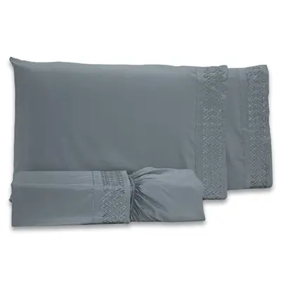 Jogo de Cama Lençol Harmony Bordado Geométrico Percal 300 Fios com Fronhas KING 04 Peças - Toque Acetinado
