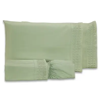 Jogo de Cama Lençol Harmony Bordado Geométrico Percal 300 Fios com Fronhas KING 04 Peças - Toque Acetinado