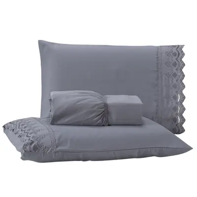 Jogo de Cama Lençol KING 03 Peças Sublime Bordado Inglês Percal 300 Fios com Fronhas - Toque Acetinado