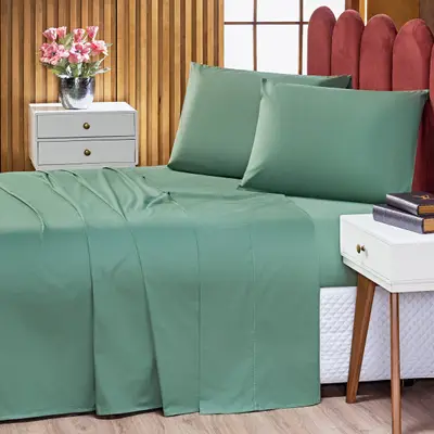 Jogo de Cama Lençol Prestige com Fronhas CASAL PADRÃO 04 Peças - Tecido Liso Percal 300 Fios 100% Algodão Original