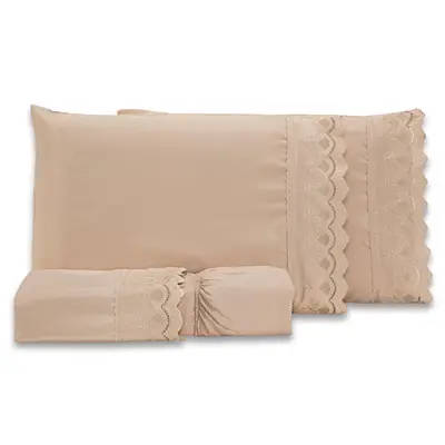 Jogo de Cama Lençol Sublime Bordado Inglês Percal 300 Fios com Fronhas QUEEN 04 Peças - Toque Acetinado