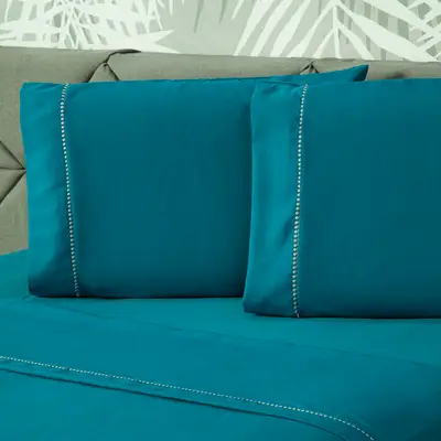 Jogo de Cama Prime Liso Turquesa King 04 Peças - Percal 400 Fios