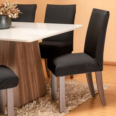 Kit 4 Capas Protetoras de Cadeiras Acolchoadas Matelada Deluxe Ajustável com Elástico - Malha Gel Decoração Cozinha
