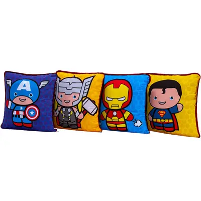 Kit 4 Capas de Almofadas Innovative Mini Heróis 45cm x 45cm - Com Viés