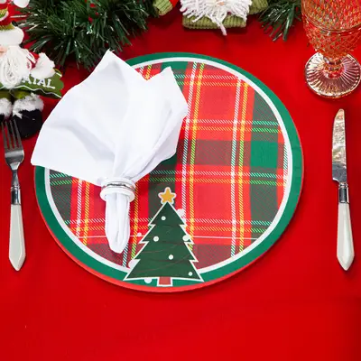 Kit Capa de Sousplat Estampado Natalina c/ Guardanapos Mesa Posta Jogo Americano 06 Lugares - Decoração Natal