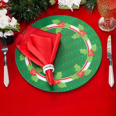 Kit Capa de Sousplat Estampado Natalina c/ Guardanapos Mesa Posta Jogo Americano 08 Lugares - Decoração Natal