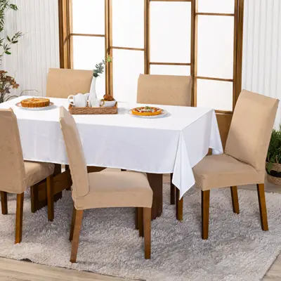 Kit Capas de Cadeira Jantar Lisa Ajustável com Elástico 06 Peças - Protetora Moderna Para Cozinha Malha Gel Helanca