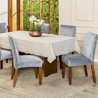 Kit Capas de Cadeira Jantar Lisa Splendore Ajustável com Elástico 04 Peças - Tecido Veludo Decoração Luxo Para Cozinha