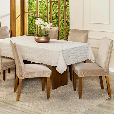 Kit Capas de Cadeira Jantar Lisa Splendore Ajustável com Elástico 06 Peças - Tecido Veludo Decoração Luxo Para Cozinha