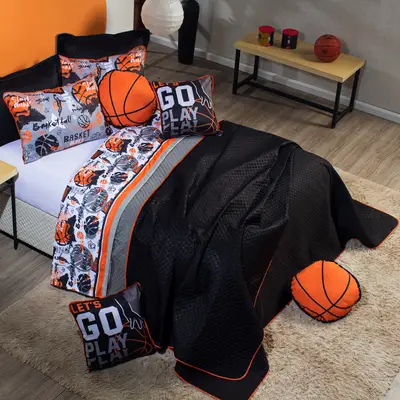 Kit Cobre Leito Basquete Dupla Face c/ Almofadas Casal Padrão 07 Peças