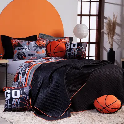 Kit Cobre Leito Basquete Dupla Face c/ Almofadas Casal Padrão 07 Peças