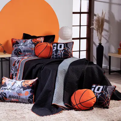 Kit Cobre Leito Basquete Dupla Face c/ Almofadas Solteiro 05 Peças