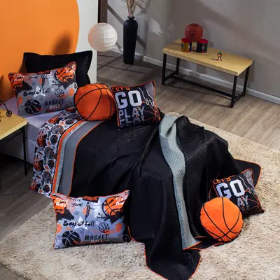 Kit Cobre Leito Basquete Dupla Face c/ Almofadas Solteiro 05 Peças