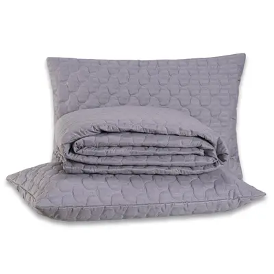 Kit Cobre Leito Colcha QUEEN Mônaco Fitado Percal Soft 300 Fios com Fronhas 03 Peças - Dupla Face Listrado Brilhante