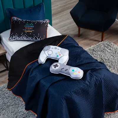 Kit Cobre Leito Retro Game Controle Dupla Face c/ Almofadas CASAL PADRÃO 07 Peças