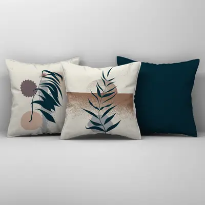 Kit Trio Capas de Almofadas Estampadas Folhas em Veludo Suede 45cm x 45cm - Decoração para Sala