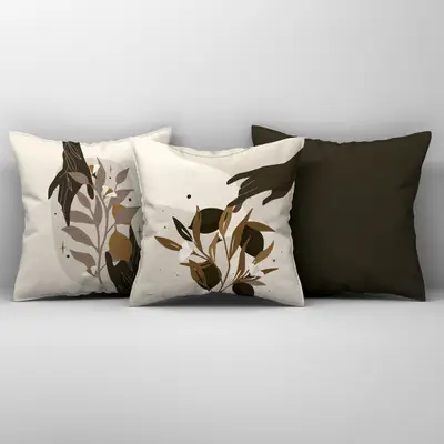 Kit Trio Capas de Almofadas Estampadas Folhas em Veludo Suede 45cm x 45cm - Decoração para Sala